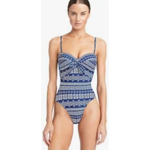 New Robin Piccone Ana One-Piece  Swimsuit size 8 Blue - Picture 2 of 6